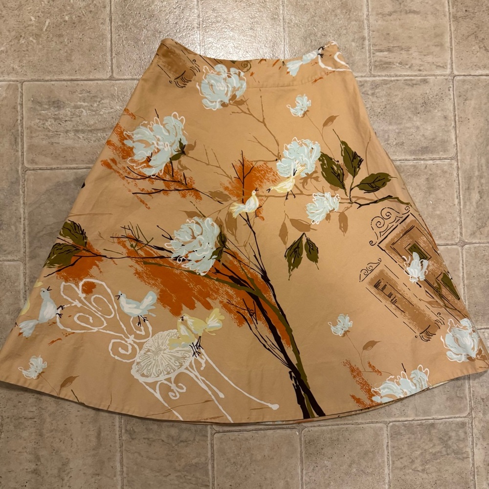 Odille Anthropologie preppy bird skirt size 2 peachy orange